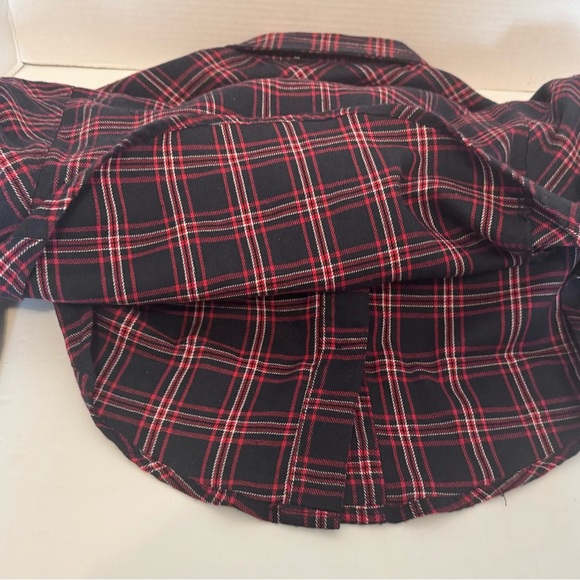 Simisue Women's Red Blue Plaid Button Up Laced Ties at Sides Medium Runs Larger - Picture 12 of 16